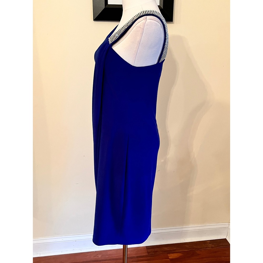 Betsy & Adam Royal Blue Rhinestone Detail Draped Cocktail Dress Size 6 - Picture 7 of 8